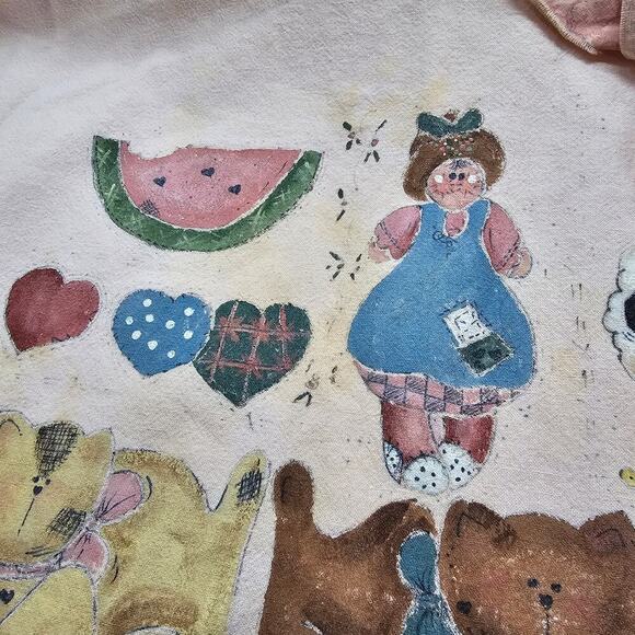 Vintage Cat Shirt Women Large Pink 80s Patchwork Grandma Rustic Cottage Retro - Picture 11 of 16